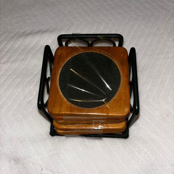 Black Wooden Coaster Set with Holder Square Drink Coasters Rustic Table Decor - Picture 1 of 4